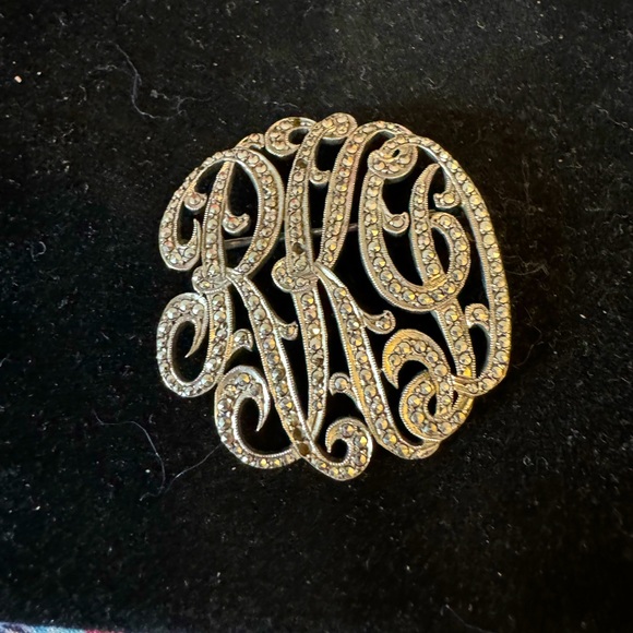 Vintage Sterling marcasite Monogram Brooch RKG - Picture 1 of 3